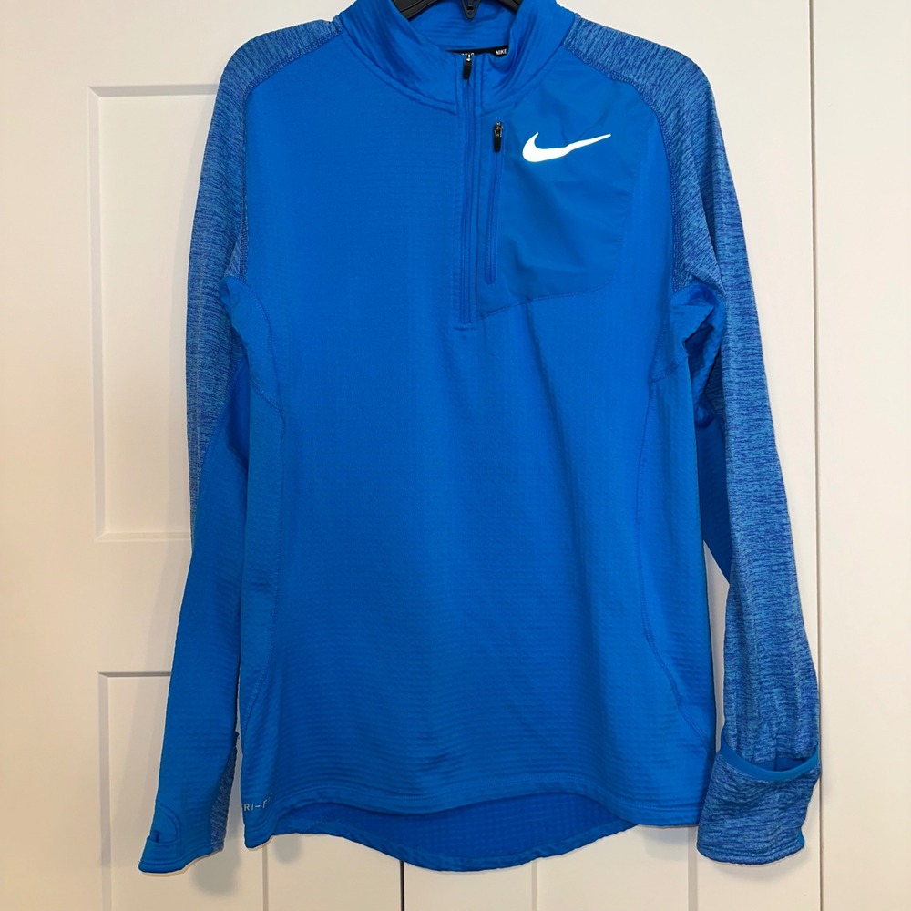Nike Dri Fit Mens bright Blue Long‎ Sleeve Quarter Zip Running Athletic Size S
